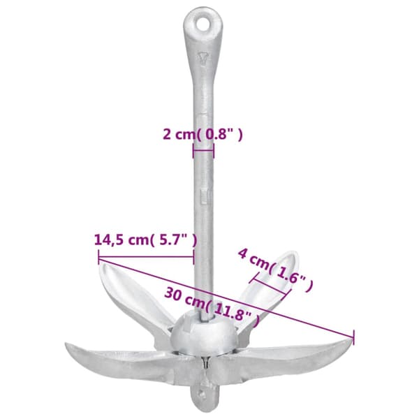 Hopfällbart ankare med rep silver 2,5 kg smidbart järn