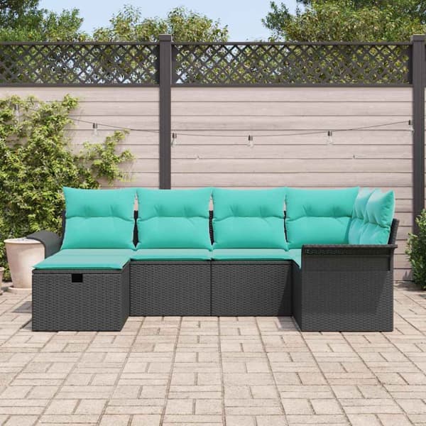 Trädgårdsoffset med kudde med lagring 6 pcs Poly rattan