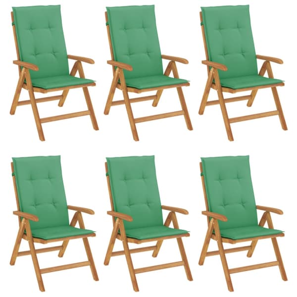 Fällbara fåtöljer med dynor, 6 st, massivt trä, teak