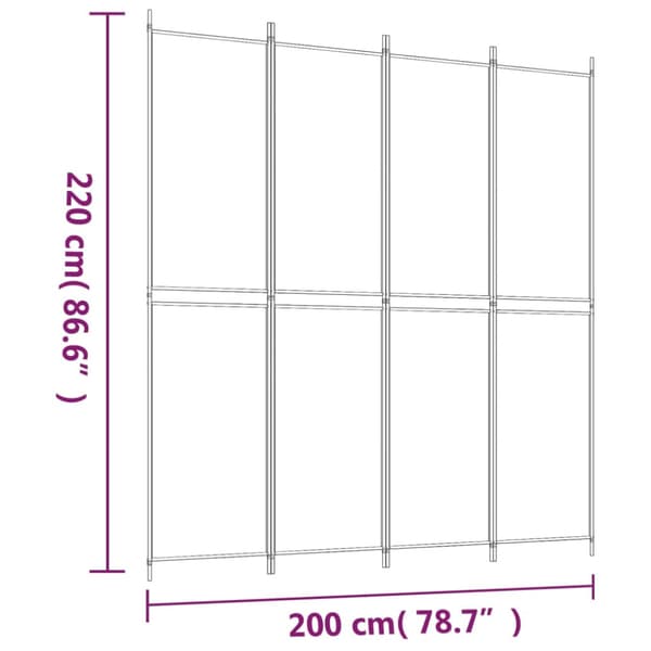 Rumsavdelare 4 paneler vit 200x220 cm tyg