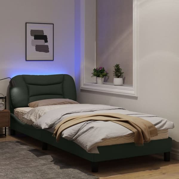 Bed Frame with LED without Mattress "Hvar" Dark Grey 90x190 cm Fabric