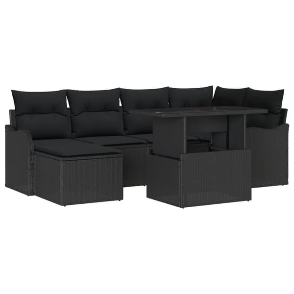 Trädgårdsoffset med kudde 7 pcs Svart Poly rattan