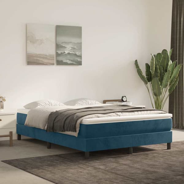 Boxspring-sängram mörkblå 140x190 cm sammet