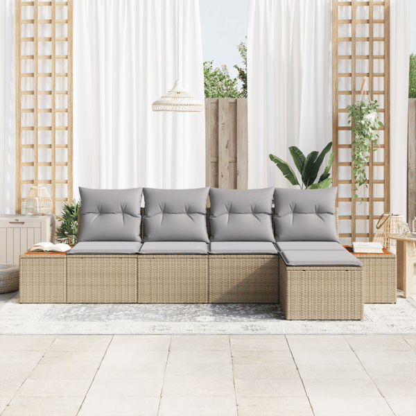 Trädgårdsoffset med kudde 6 pcs Beige och Ljusgrå Polyrattan