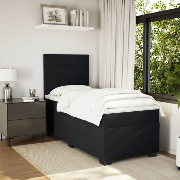 Ramsäng med madrass svart 100x200 cm sammet