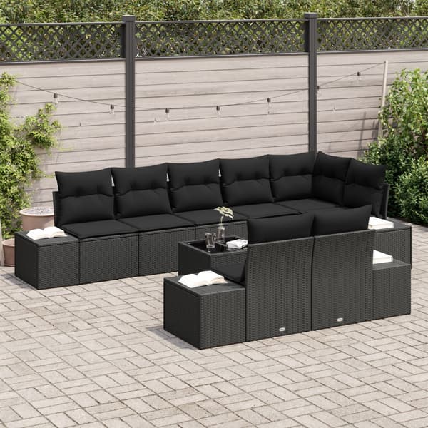 Trädgårdsoffset med lagring Svart Poly rattan