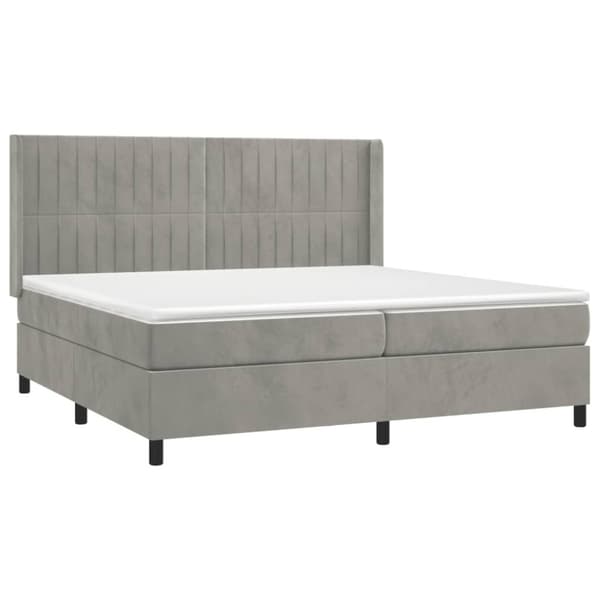 Ramsäng med madrass & LED ljusgrå 200x200 cm sammet