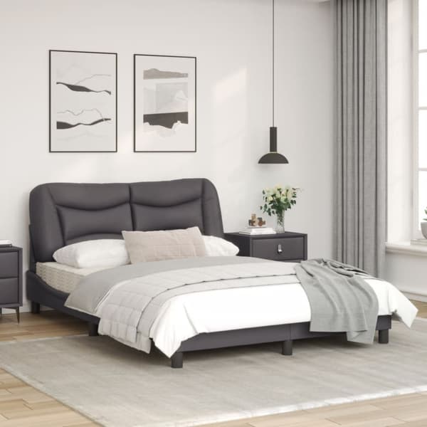 Bed Frame with LED without Mattress "Hvar" Grey 140x200 cm