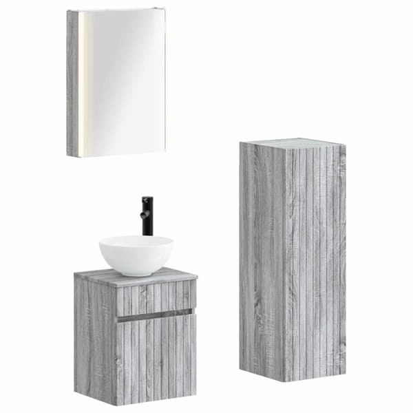 Badrumsmöbelset 4 pcs Grå Sonoma Konstruerat trä och glas