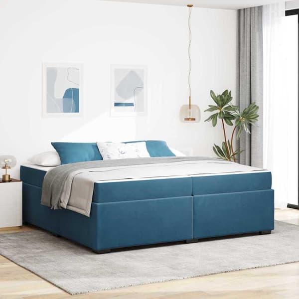 Sängram med madrass Mörkblå 200 x 200 cm tyg