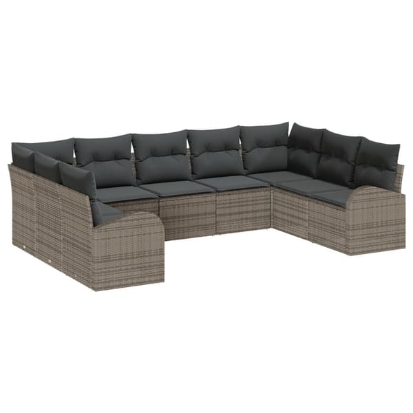 Soffset med kudde 9 pcs Grå Poly Rattan
