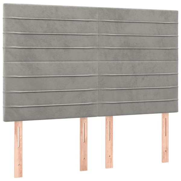 Sänggavel LED ljusgrå 144x5x118/128 cm sammet
