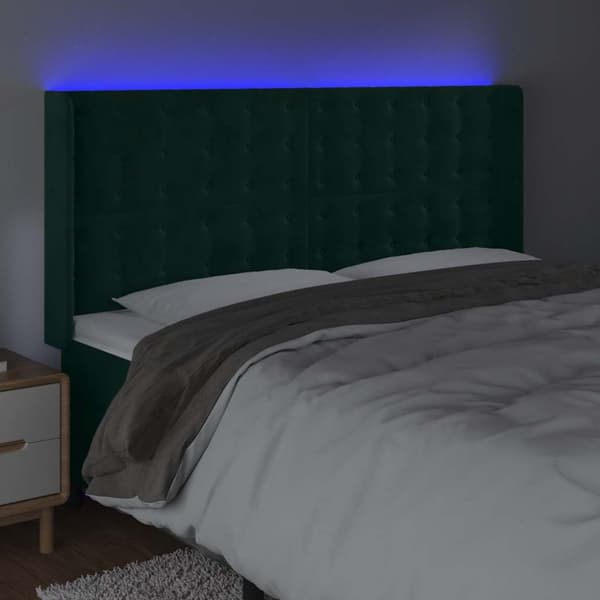 Sänggavel LED mörkgrön 203x16x118/128 cm sammet