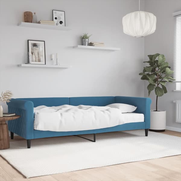 Dagbädd med madrass blå 90x200 cm sammet