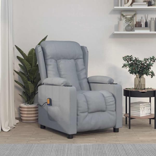 Massagefåtölj ljusgrå tyg