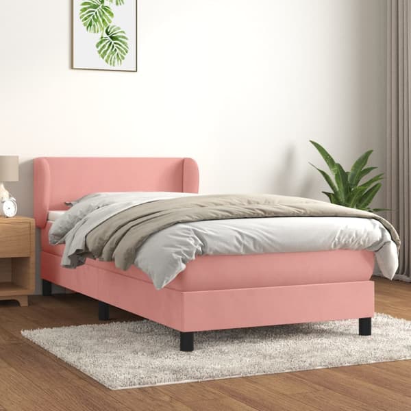Ramsäng med madrass rosa 90x190 cm sammet