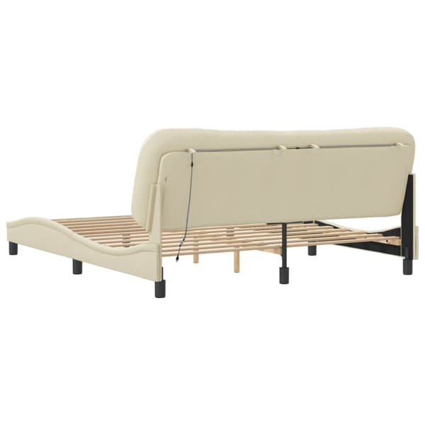 Bed Frame with LED without Mattress "Hvar" Cream 180x200 cm Fabric