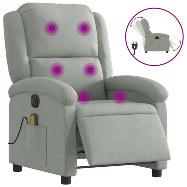 Elektrisk massagefåtölj ljusgrå sammet