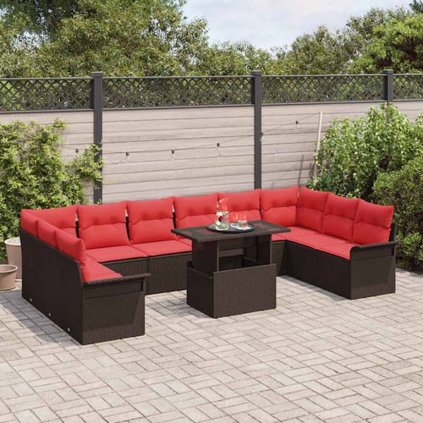 Trädgårdsoffset med kudde 11 pcs Brun Poly rattan