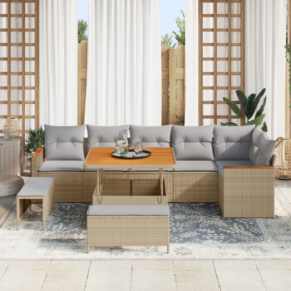 Trädgårdsoffset 9 pcs Beige konstrotting