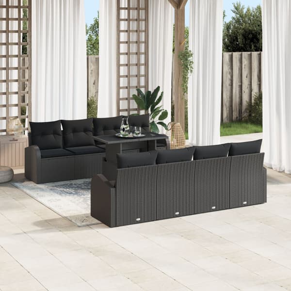 Trädgårdsoffset med kudde 7 pcs Svart Poly rattan