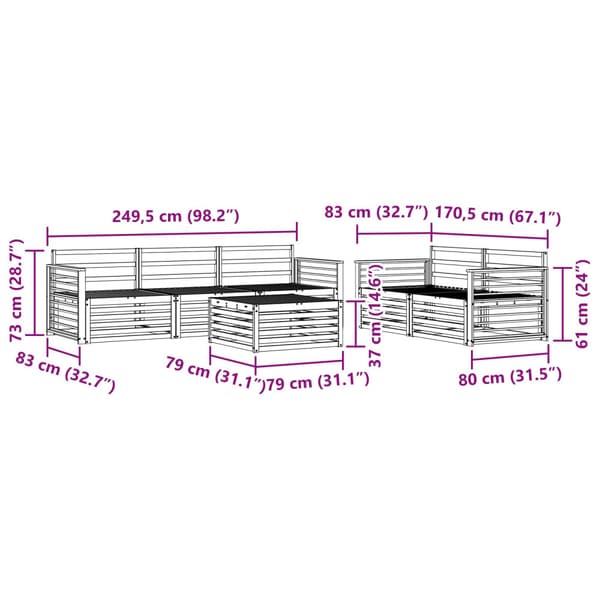 Utomhussoffset 6 pcs Naturfärg
