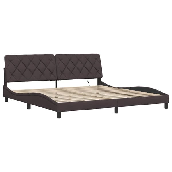 Bed Frame with LED without Mattress Dark Brown 200x200 cm Fabric