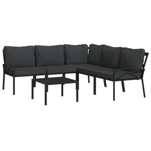 Loungegrupp 6 delar mörkgrå dynor stål