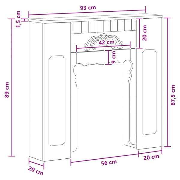Eldstadsram Vit 93 x 20 x 89 cm Konstruerat trä