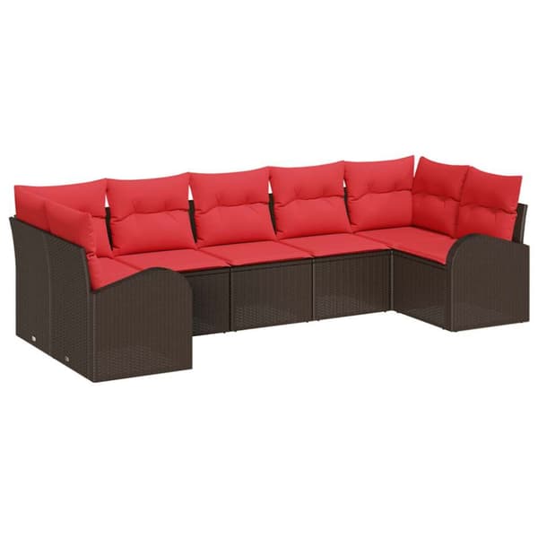 Trädgårdsoffset med kudde 7 pcs Brun Poly Rattan