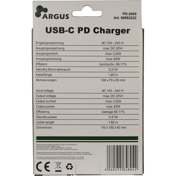 Inter-Tech PD-2065 strömadapter - USB-C - 65 Watt