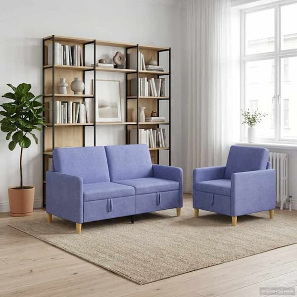 Soffgrupp med förvaring 2 pcs Jeansblå Polyester