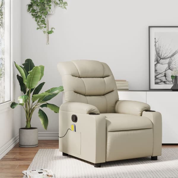 Massagefåtölj krämfärgad konstläder
