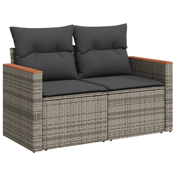 Trädgårdsoffset med kudde 8 pcs Grå Poly rattan