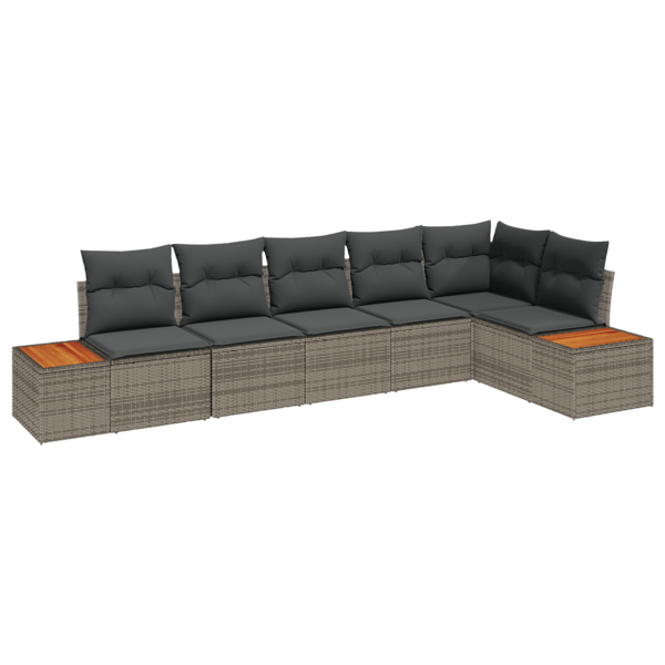 Trädgårdsoffset med kudde med lagring 6 pcs Grå Polyrattan