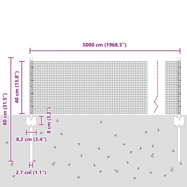 Stängsel med stolpe Silver 0,4 x 50 m Stål