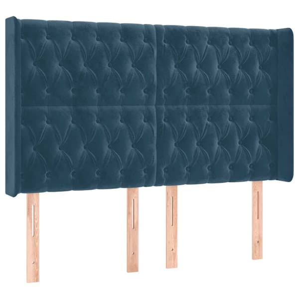 Sänggavel LED blå 163x16x118/128 cm sammet
