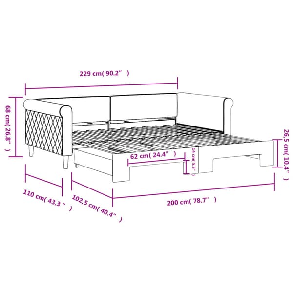 Dagbädd utdragbar blå 100x200 cm sammet