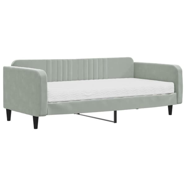 Dagbädd med madrass ljusgrå 100x200 cm sammet