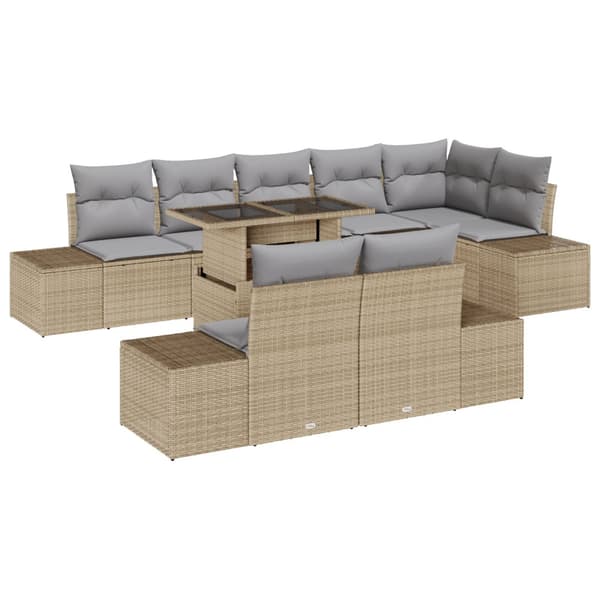 Trädgårdsoffset med kudde 9 pcs Beige och Ljusgrå konstrotting