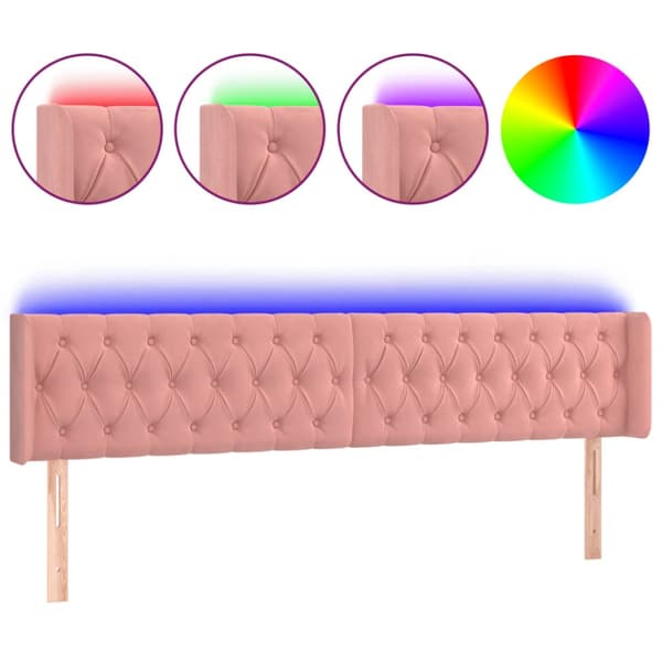 Sänggavel LED rosa 203x16x78/88 cm sammet