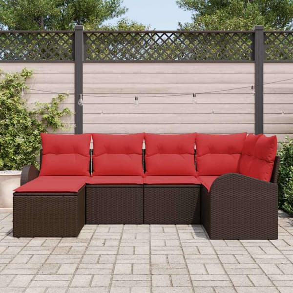 Trädgårdsoffset med kudde 6 pcs Brun Poly Rattan