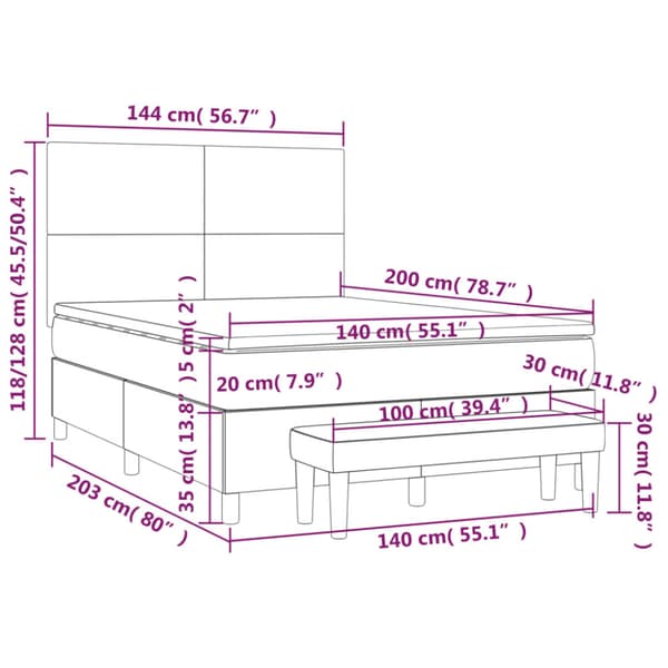 Ramsäng med madrass mörkgrå 140x200 cm sammet