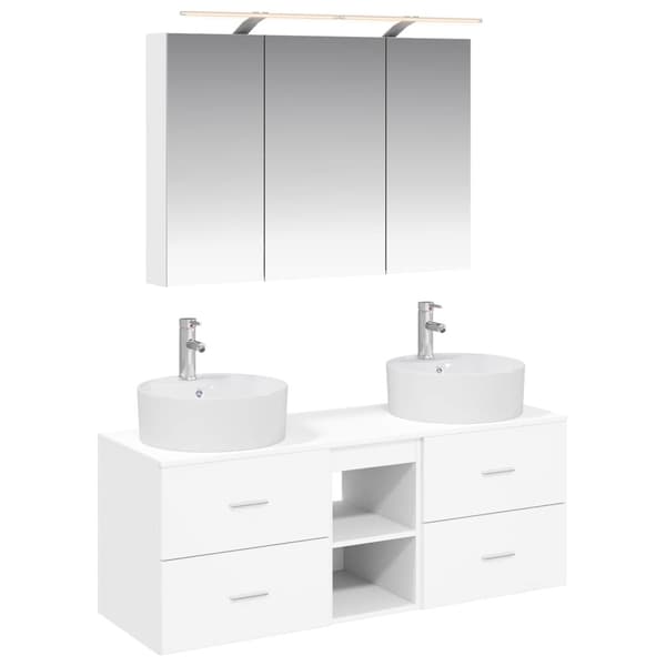 Badrumsmöbelset 4 pcs Vit Konstruerat trä och glas