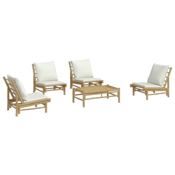 Loungegrupp 5 delar gräddvita dynor bambu