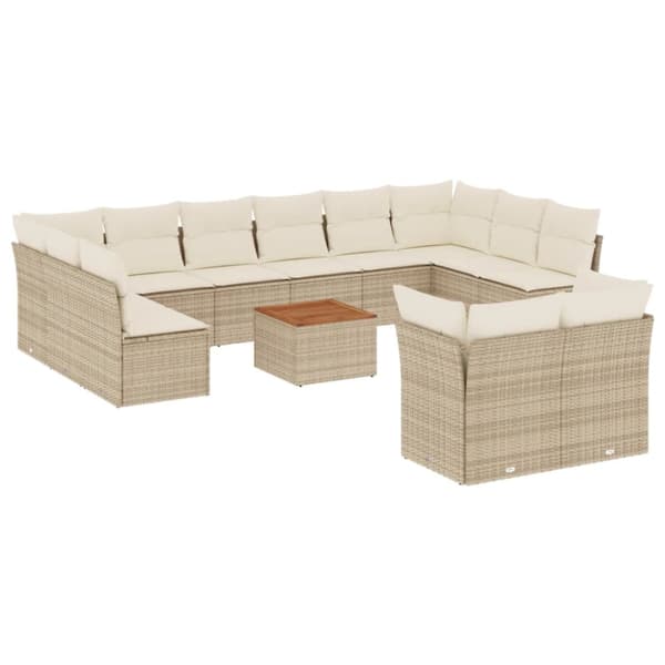 Soffgrupp för trädgården med dynor 13 delar beige konstrotting