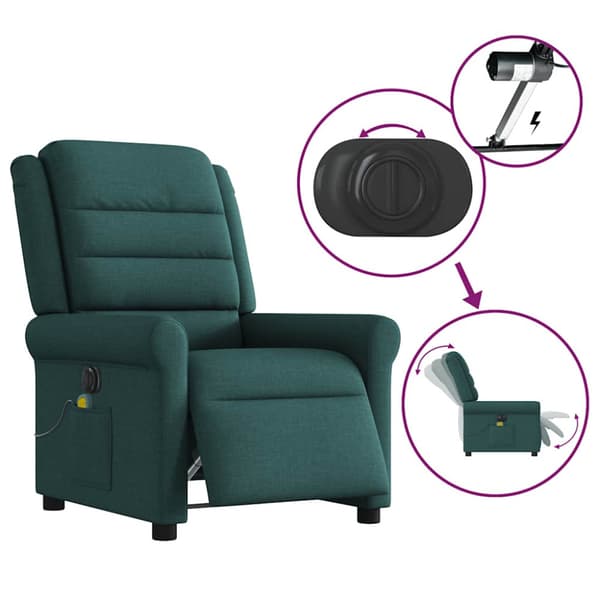 Elektrisk massagefåtölj mörkgrön tyg