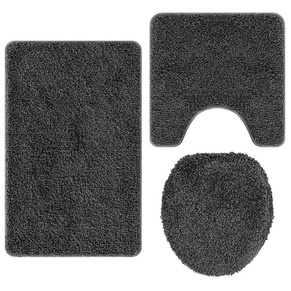 Antisklid badmatta set 3 pcs Mörkgrå PP
