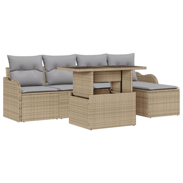 Trädgårdsoffset med kudde 6 pcs Beige Polyrattan