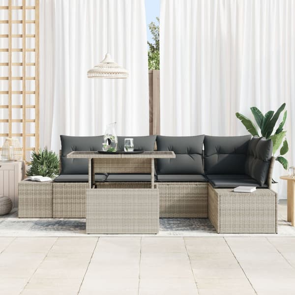 Trädgårdsoffset med kudde 6 pcs Ljusgrå Poly rattan